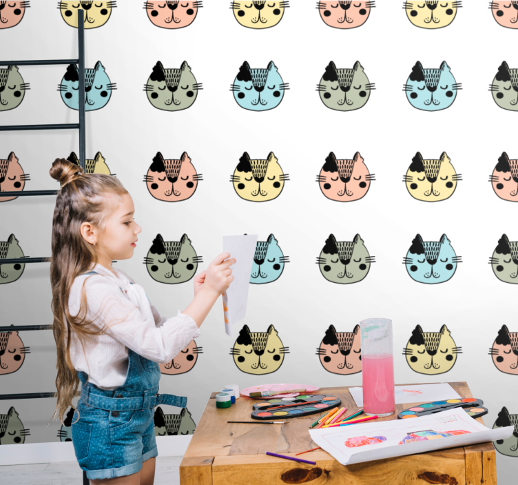 Cartoon katachtige gezichten katten behang - TenStickers