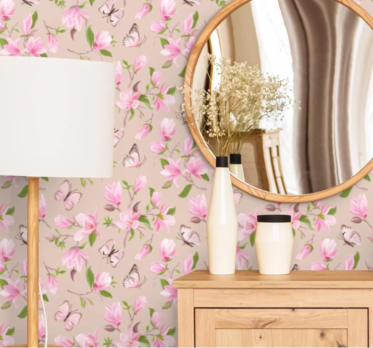 Magnolia's en vlinders behang bloemen - TenStickers