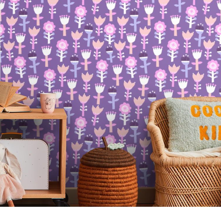 Paars motief behang bloemen - TenStickers