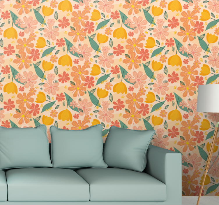 Citrus bloemmotief behang bloemen - TenStickers
