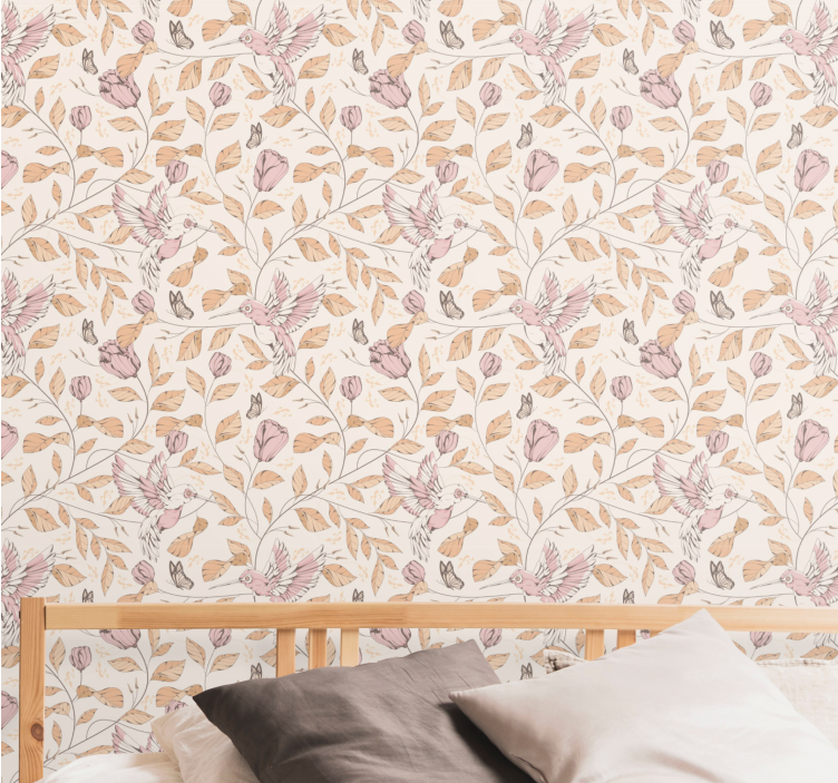 Delicaat beige motief behang bloemen - TenStickers