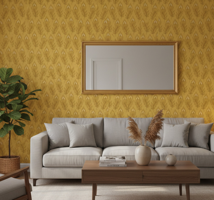 Dieren behang blauwe bloemen kalkoen met twee gouden bloemen - TenStickers