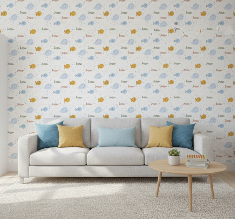 Dieren behang cartoon meerkleurige vissen - TenStickers