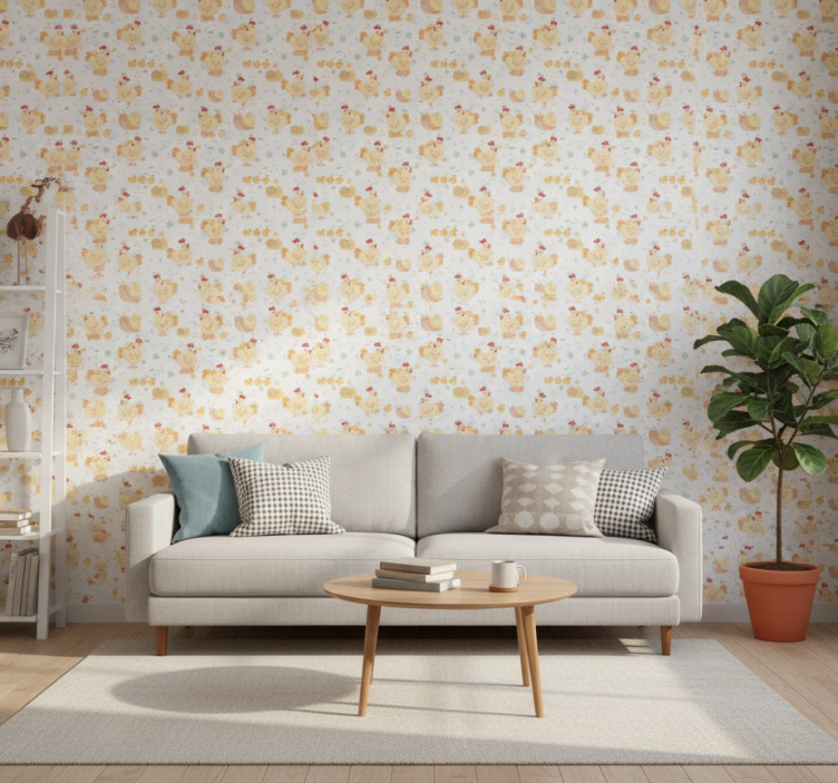 Dieren behang met cartoon boerderij van kippen en slakken - TenStickers