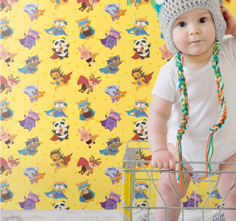 Dieren behang met superheldenfiguren - TenStickers