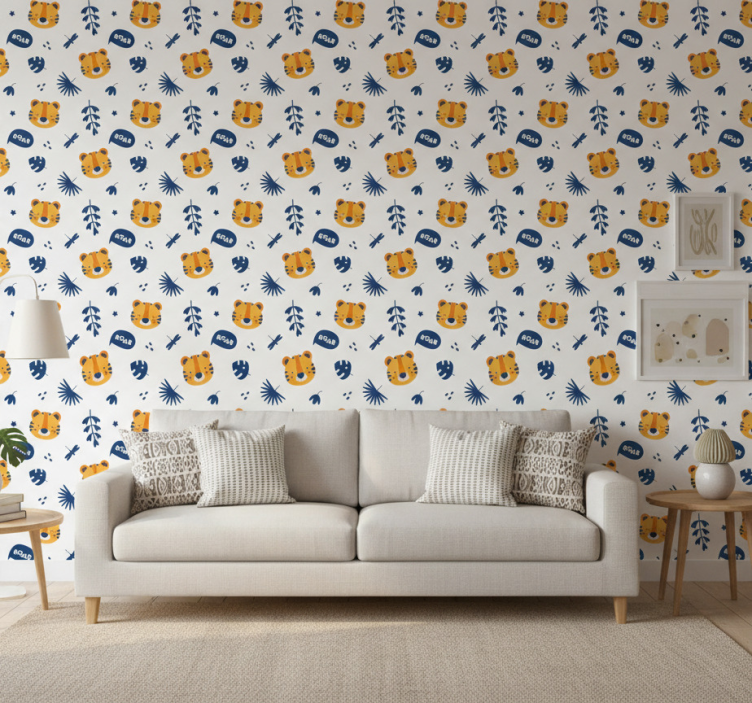 Dieren behang tijgerwelp en libelle patroon - TenStickers
