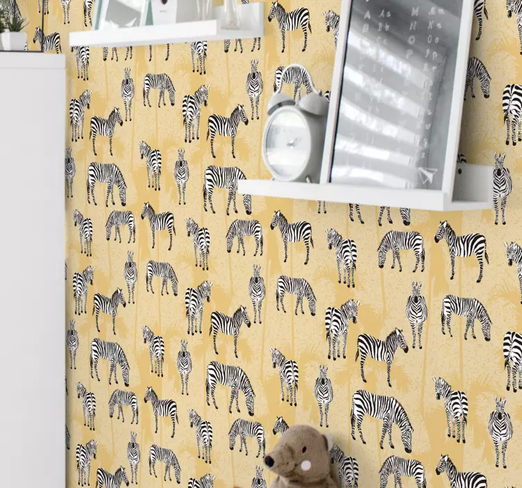 Dierenprint behang Zebra en palmen - TenStickers