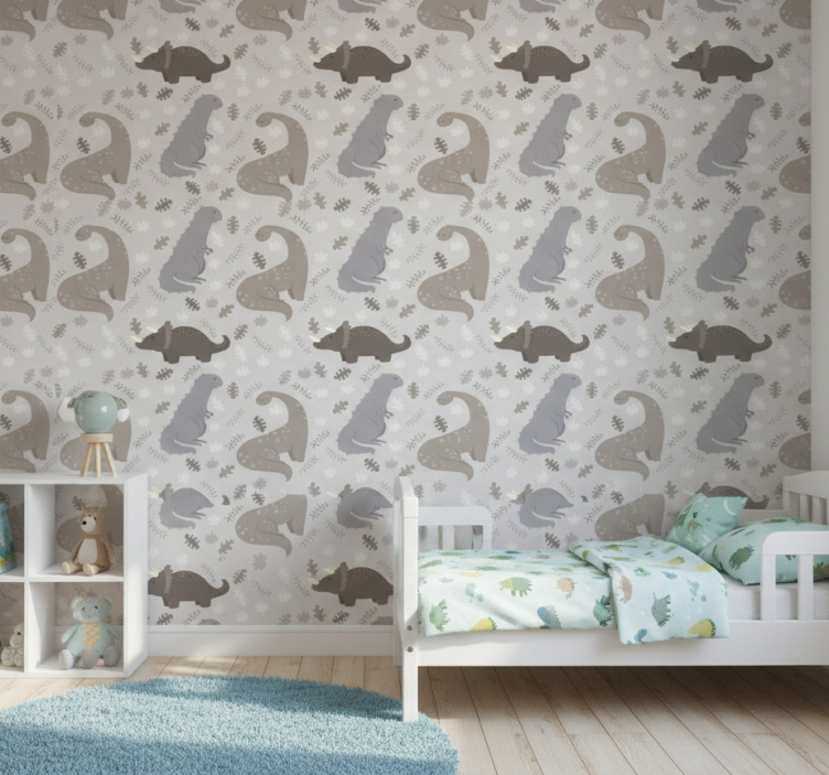 Dino behang grijs patroon - TenStickers