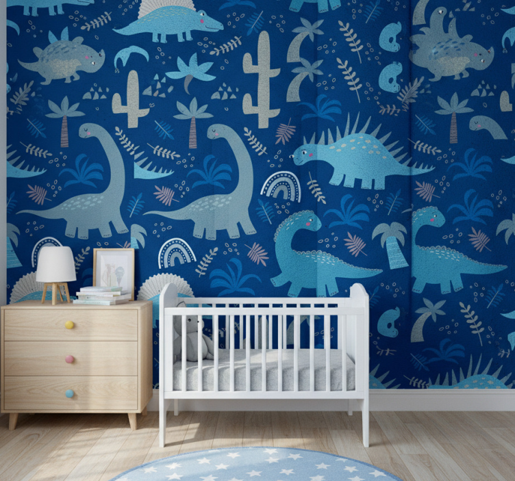Dino behang in blauwe tinten - TenStickers