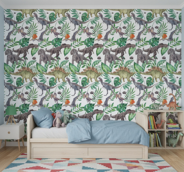 Dino behang jurassic aquarel patroon - TenStickers