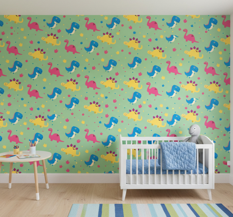 Dino behang kleurrijke stijl - TenStickers