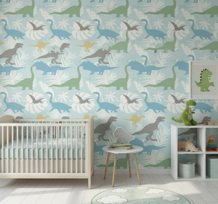 Dino behang pastel kleuren patroon - TenStickers