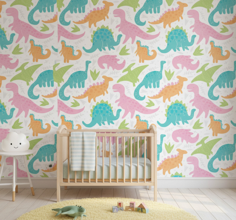 Dino behang pastelkleuren - TenStickers