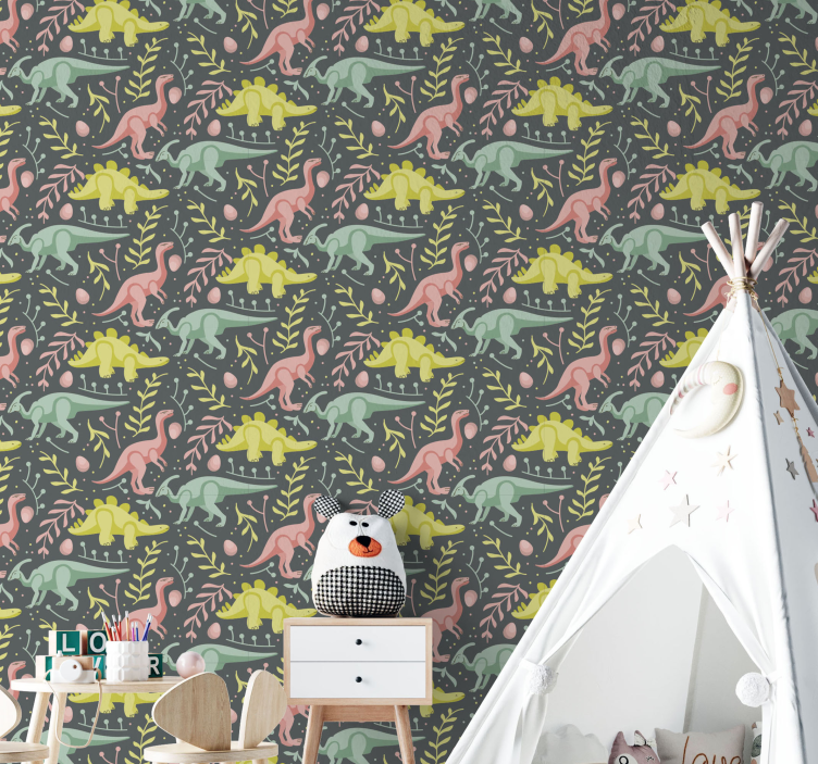 Dinosaurus cartoon toneelstuk dino behang - TenStickers