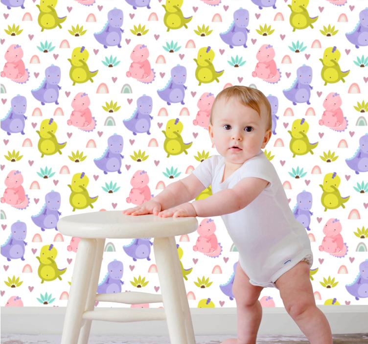 Dinosaurus delight patroon babykamer behang - TenStickers