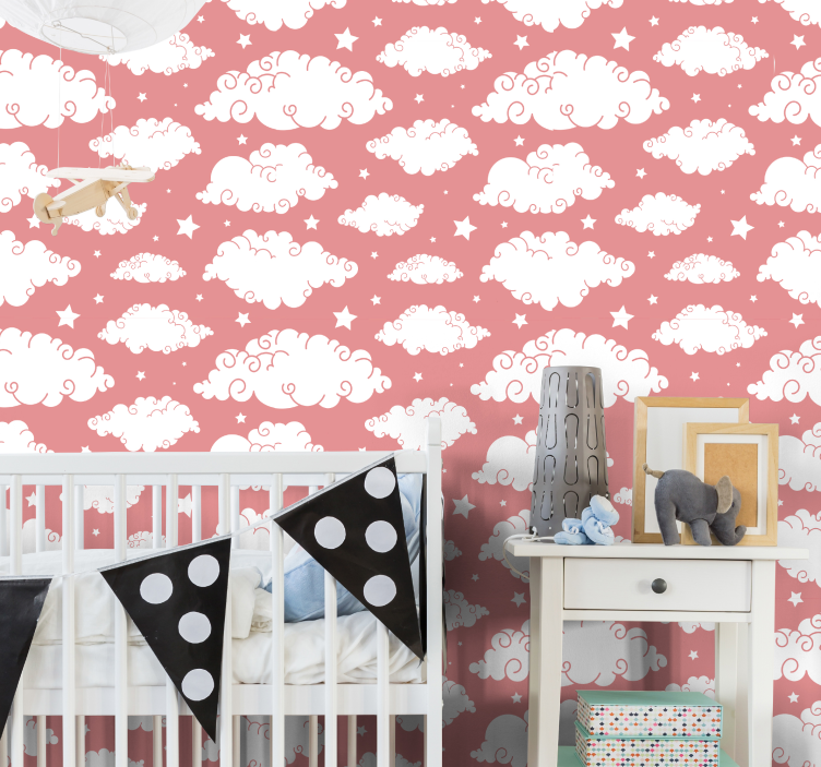 Donzige wolkenpatronen babykamer behang - TenStickers