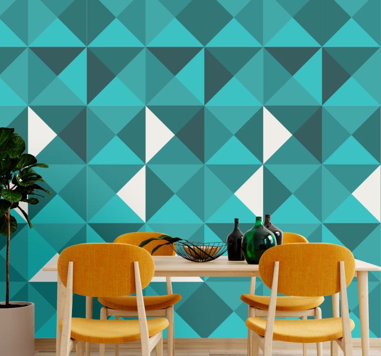 Blauw driehoekig ontwerp geometrisch behang - TenStickers