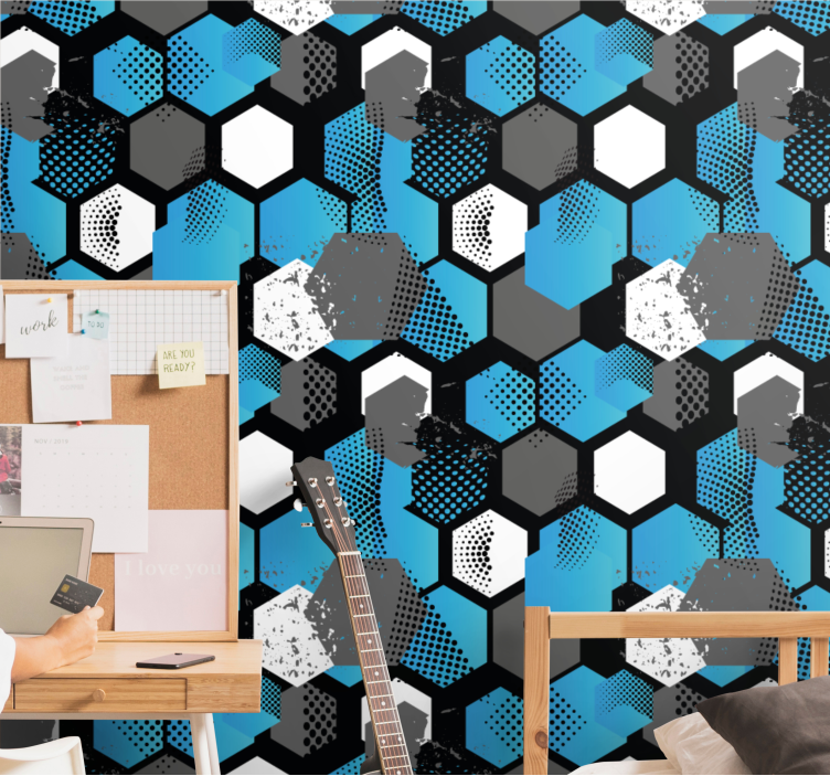 Dynamisch hexagonaal motief geometrisch behang - TenStickers