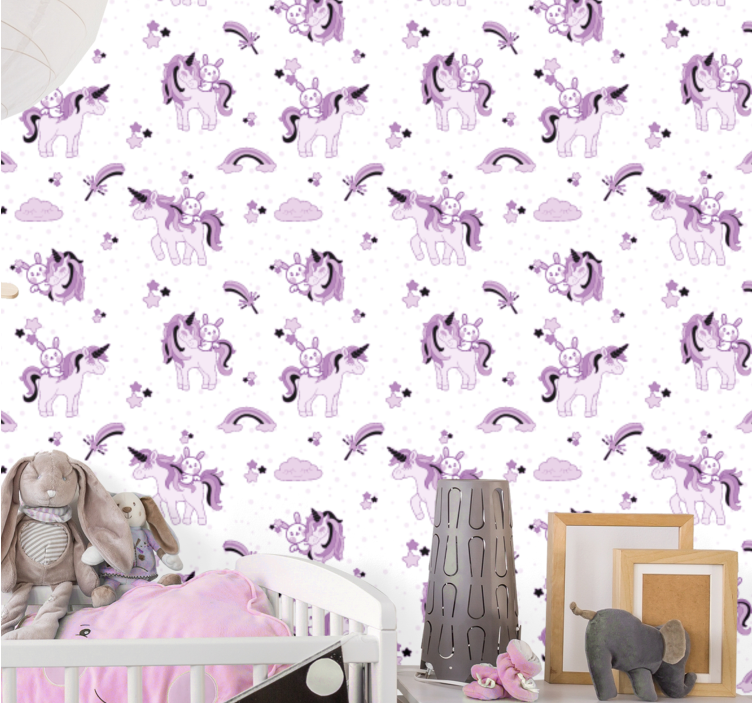 Eenhoorn fantasie scène babykamer behang - TenStickers