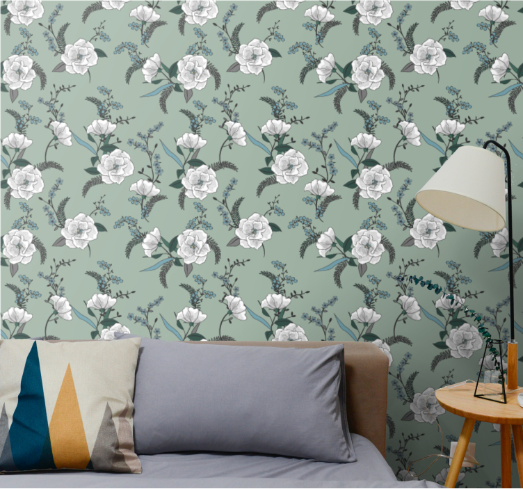Elegant bloesemgroen motief behang bloemen - TenStickers