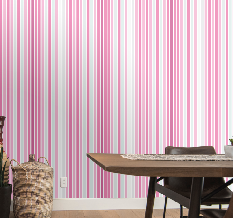 Elegant roze en wit motief behang verticale strepen - TenStickers