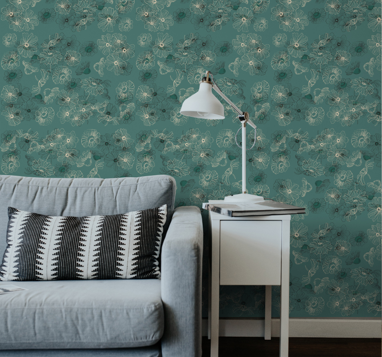 Elegante groene weergave behang bloemen - TenStickers