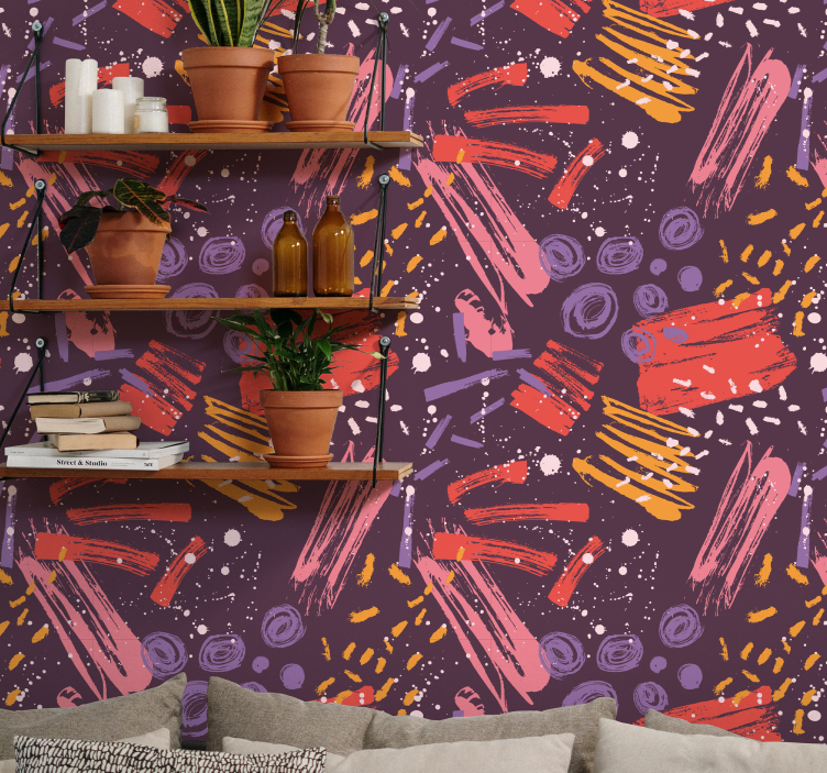 Expressieve penseelstreken abstract behang - TenStickers