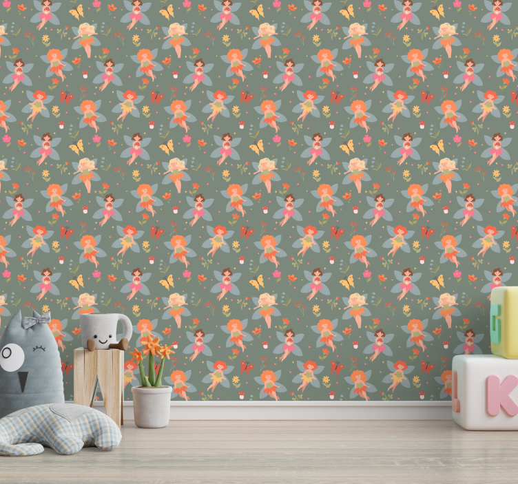 Feeën bloemenpatroon babykamer behang - TenStickers
