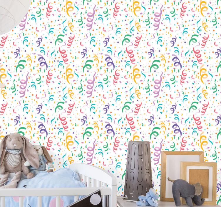 Feestelijk confetti-ontwerp babykamer behang - TenStickers