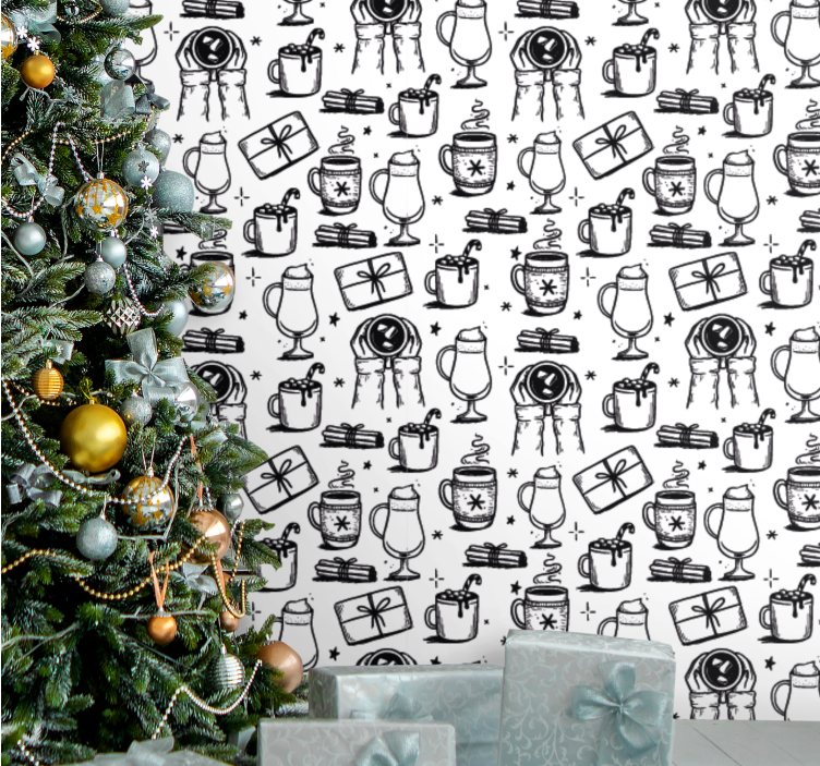 Feestelijke schetsen behang kerst - TenStickers