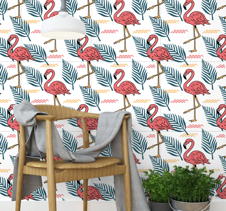 Flamingo tropische print behang vogels - TenStickers