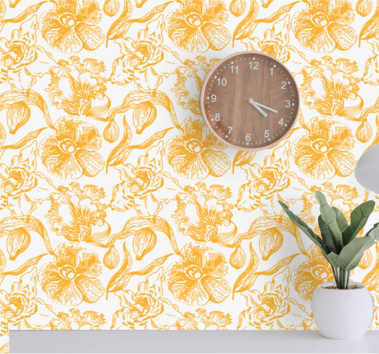 Geel vintage patroon behang bloemen - TenStickers