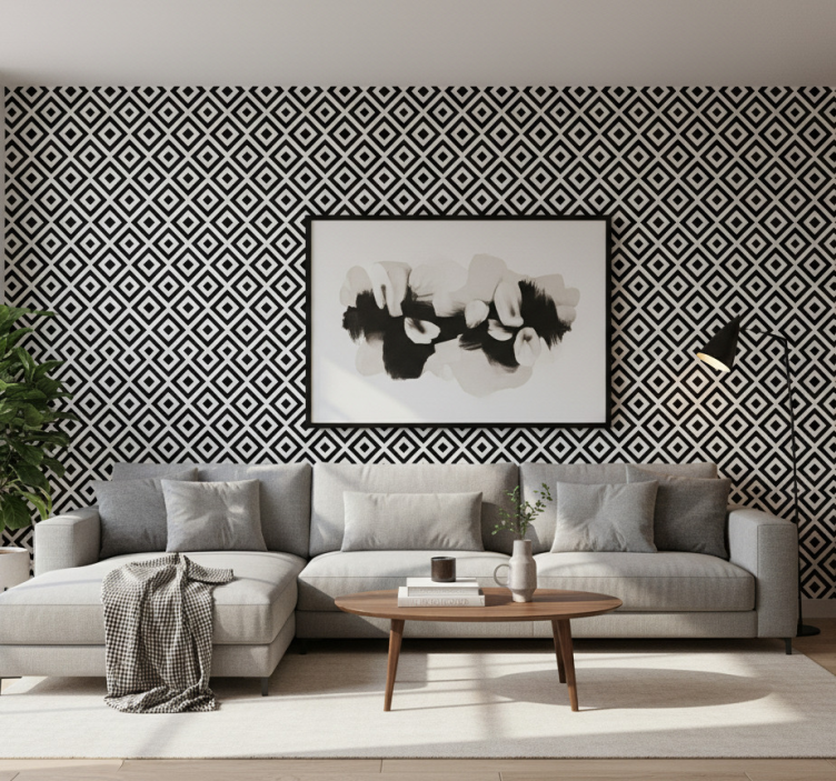 Geometrisch behang gedurfde zwart-witte patroon - TenStickers