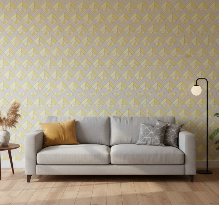 Geometrisch behang geel en grijs patroon - TenStickers