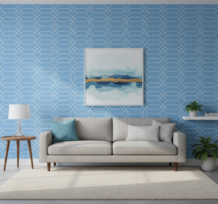 Geometrisch behang geometrische blauwe lijnen - TenStickers