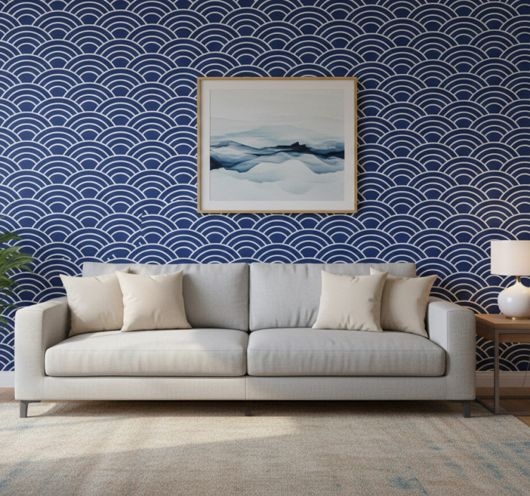 Geometrisch behang golvende lijnen patroon - TenStickers