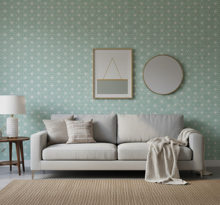 Geometrisch behang groene sterburst - TenStickers