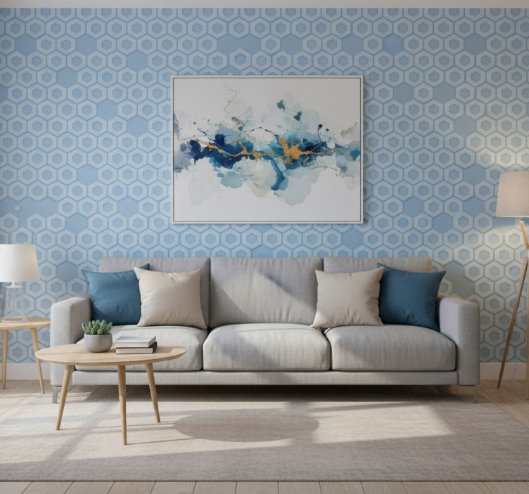 Geometrisch behang hexagonaal blauw patroon - TenStickers