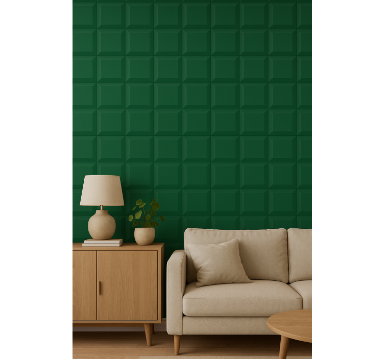 Geometrisch behang 3d groene vierkanten - TenStickers