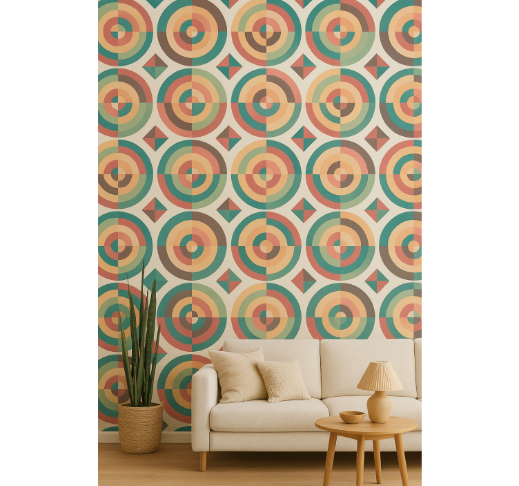 Geometrisch behang retro abstracte vormen - TenStickers