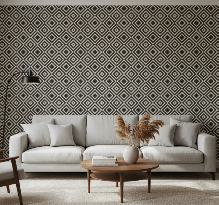 Geometrisch behang met diamantpatroon - TenStickers