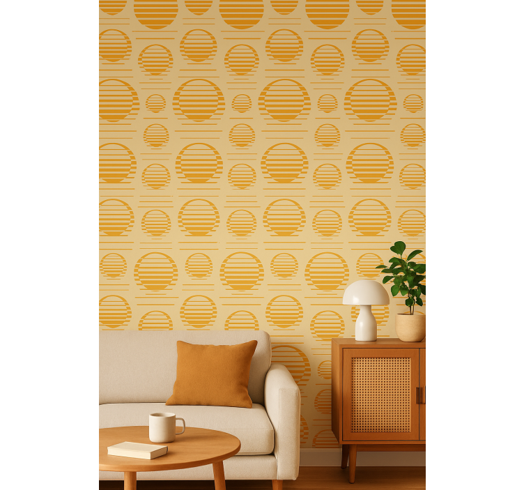 Geometrisch behang retro sun draw laptop - TenStickers