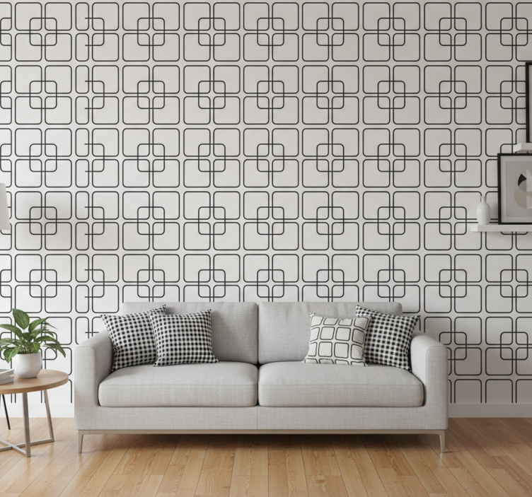 Geometrisch behang zwart vierkant stedelijk patroon - TenStickers