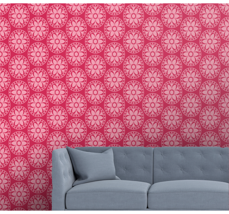 Geometrisch bloemmotief behang roze - TenStickers
