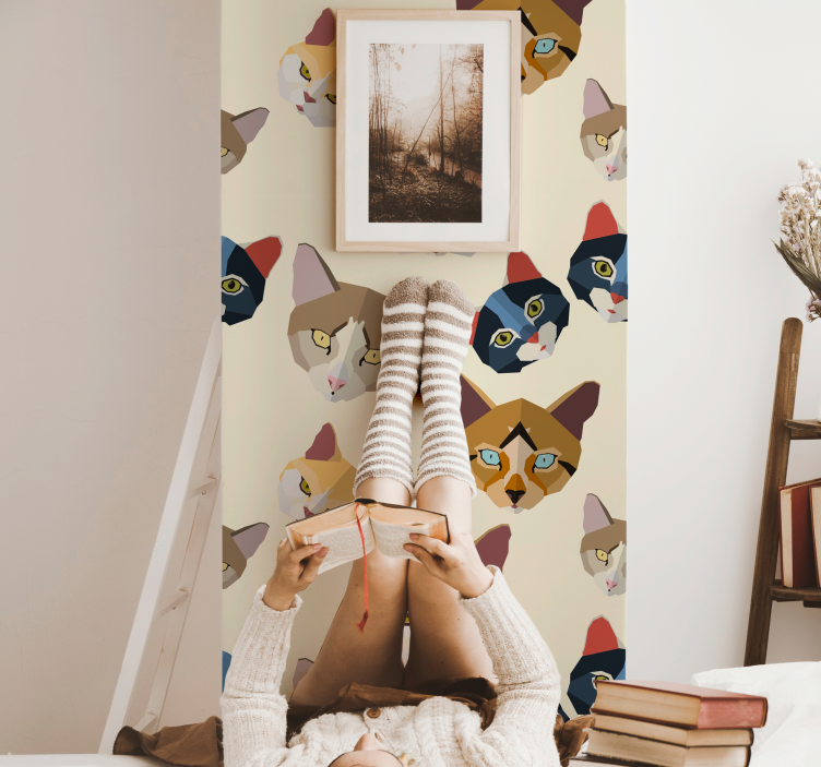 Geometrische kattengezichten katten behang - TenStickers