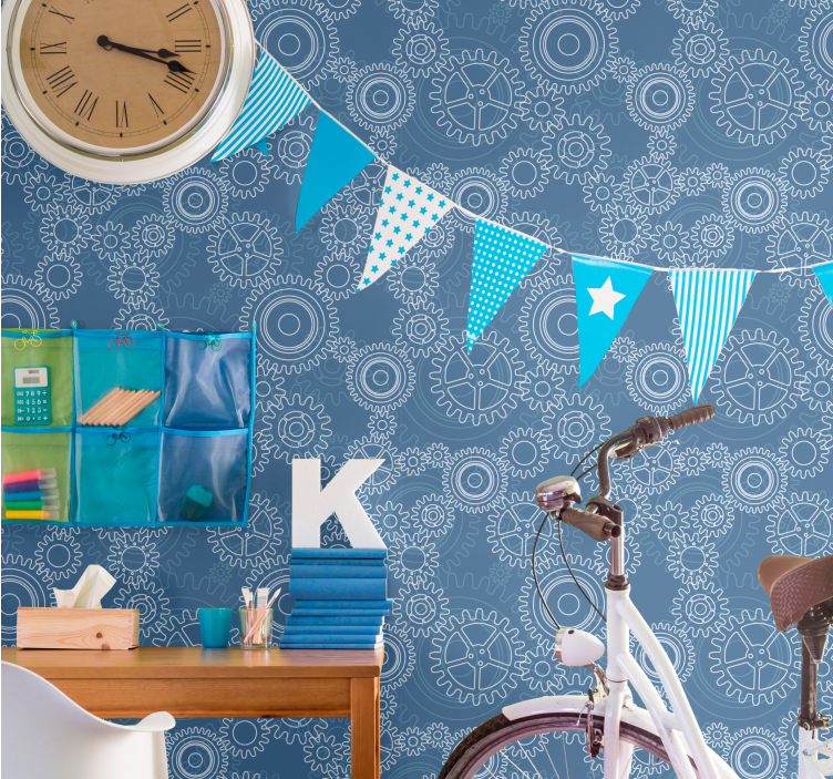 Geometrische tandwielpatronen 3d behang - TenStickers