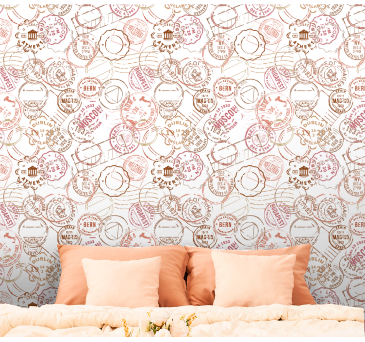 Gestempeld paspoortmotief behang landen en steden - TenStickers