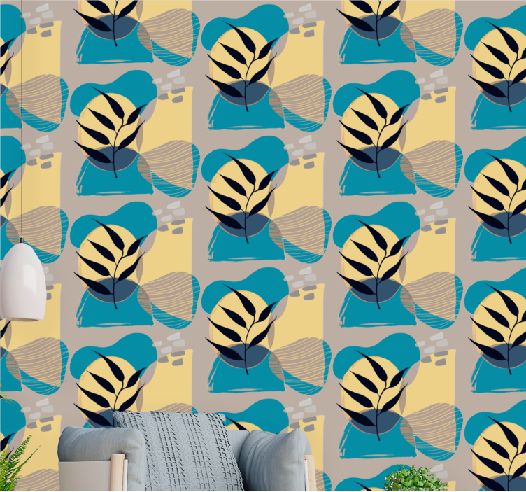 Gestileerd bladpatroon behang bloemsierkunst - TenStickers