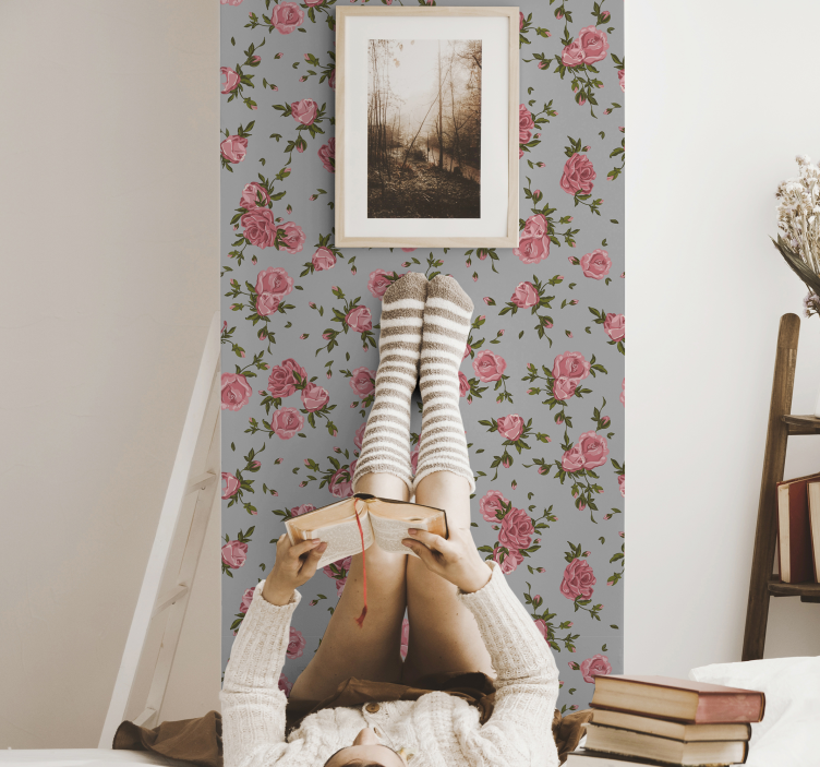 Gezellig rozenpatroon behang bloemen - TenStickers