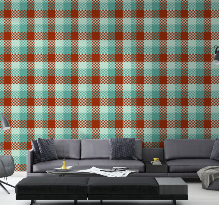 Gingham-patroon geometrisch behang - TenStickers